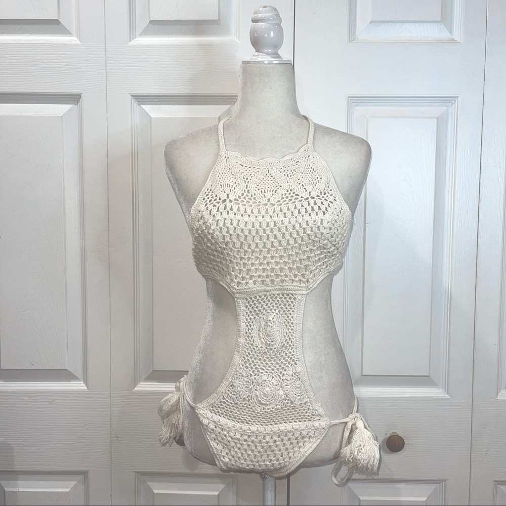 Crochet Monokini One Piece Halter Swimsuit